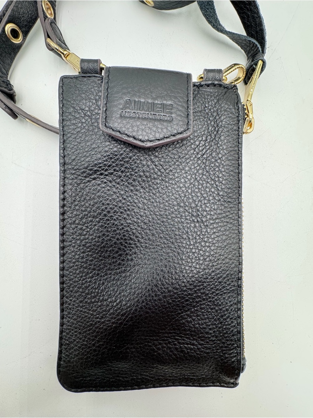 Aimee Kestenberg Black Pebbled Leather Crossbody Phone Pouch